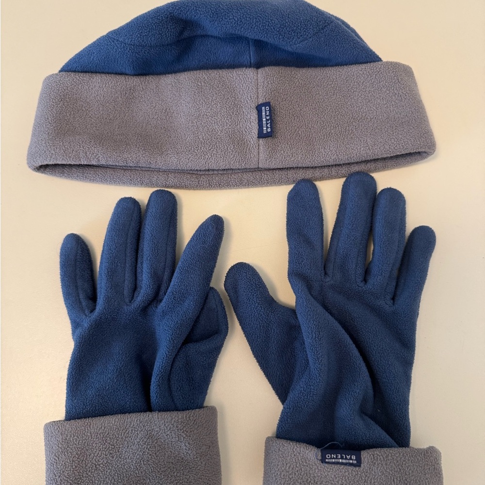 Blue and Gray Kids Fleece Hat and Gloves Set